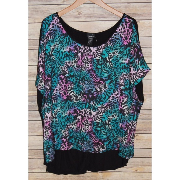 Torrid Animal Print Short Sleeved Top Multi Colored Plus Size 2 18/20 2X HW492 - Picture 9 of 16
